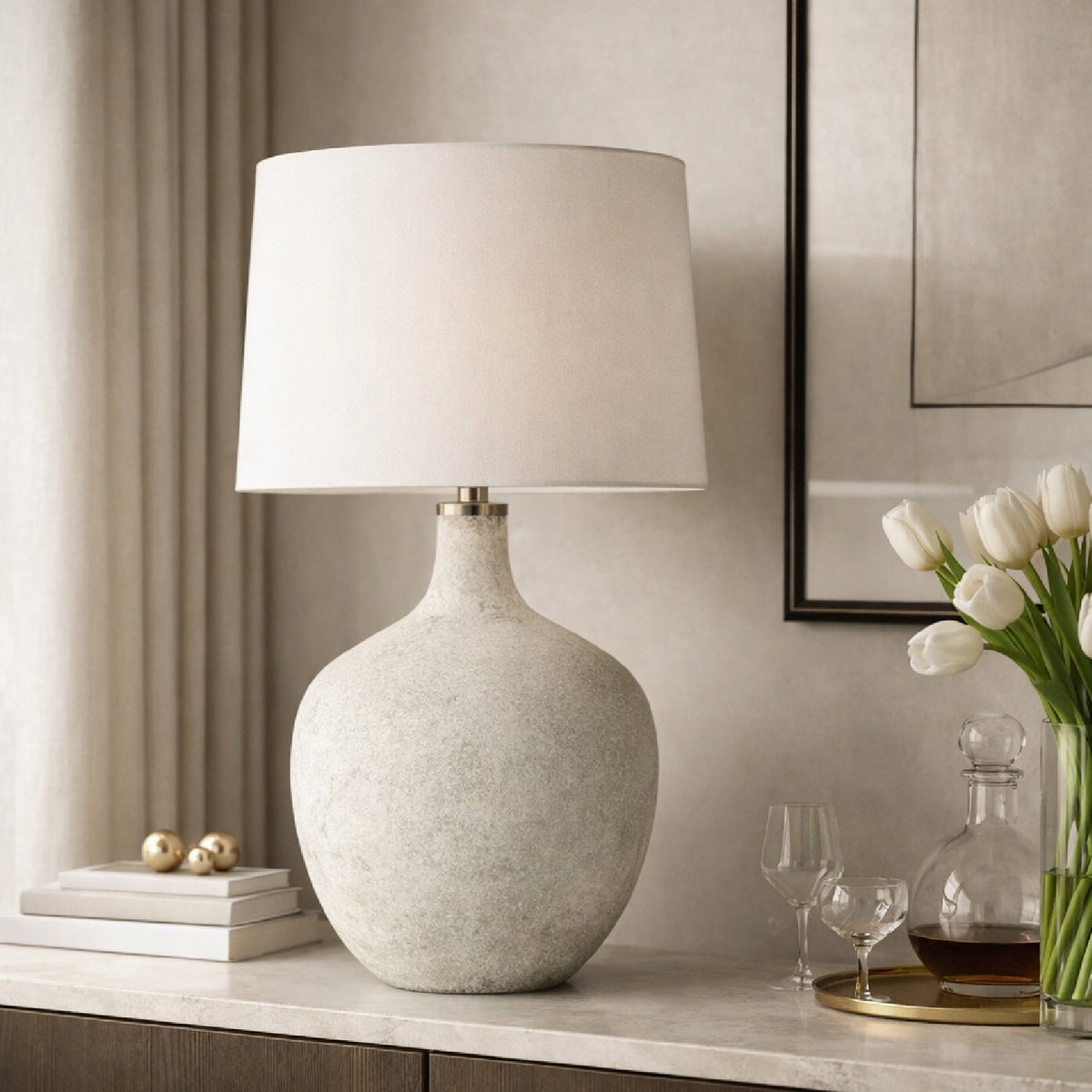 Modern European furniture - Marbled White Glass Table Lamp - www.oroa.com