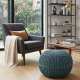 Modern European furniture - Blue Knitted Round Outdoor Pouf - www.oroa.com