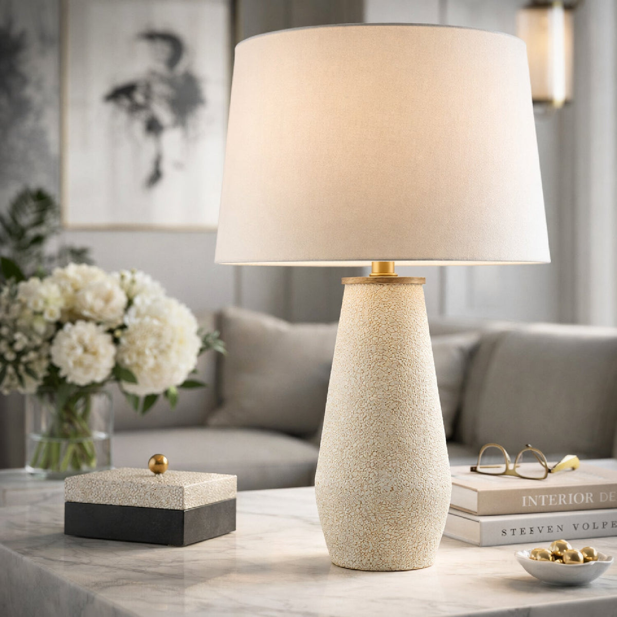 Modern European furniture - White Cotton Accent Table Lamp - www.oroa.com