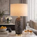 Modern European furniture - Floral Carved Ceramic Table Lamp - www.oroa.com