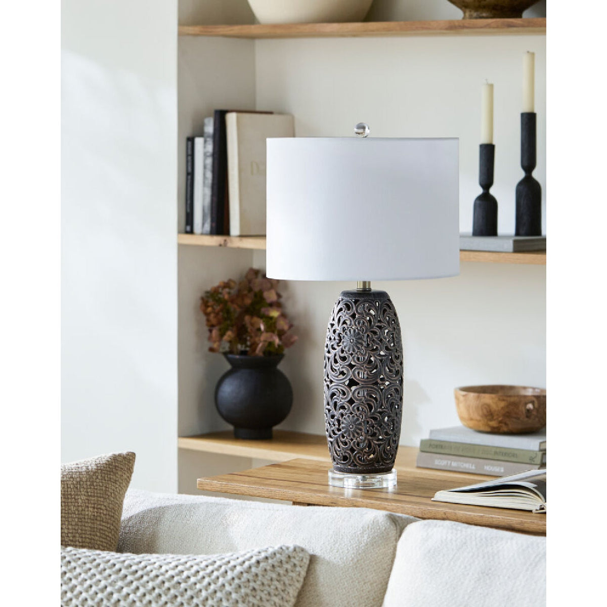 Modern European furniture - Floral Carved Ceramic Table Lamp - www.oroa.com