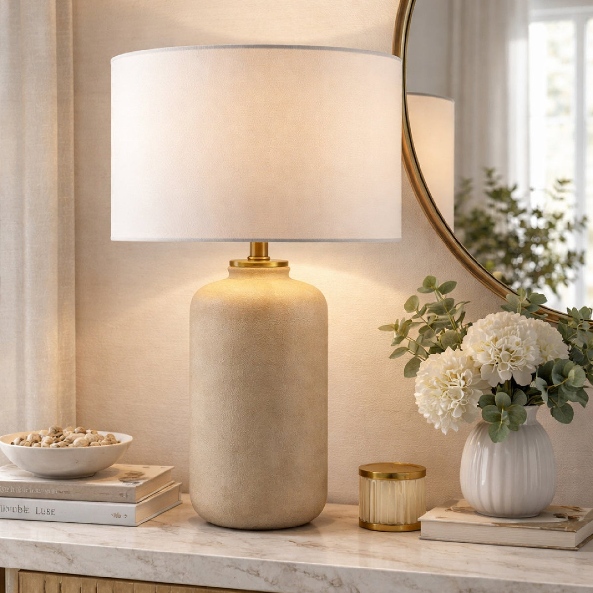 Modern European furniture - Neutral-Toned Ceramic Table Lamp - www.oroa.com