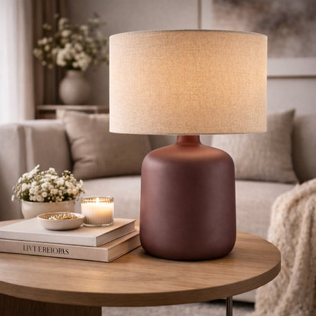 Modern European furniture - Beige Linen Ceramic Table Lamp S - www.oroa.com