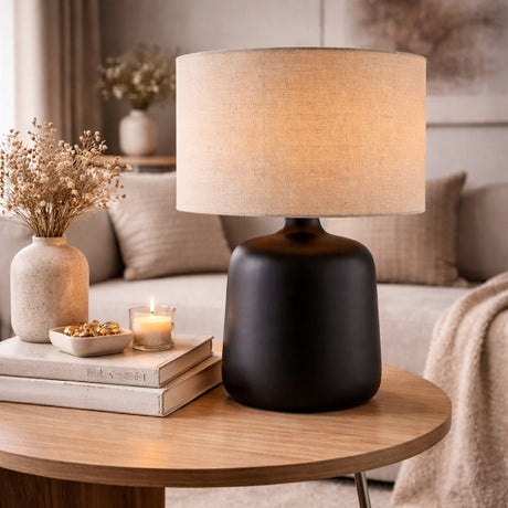 Modern European furniture - Beige Linen Ceramic Table Lamp S - www.oroa.com