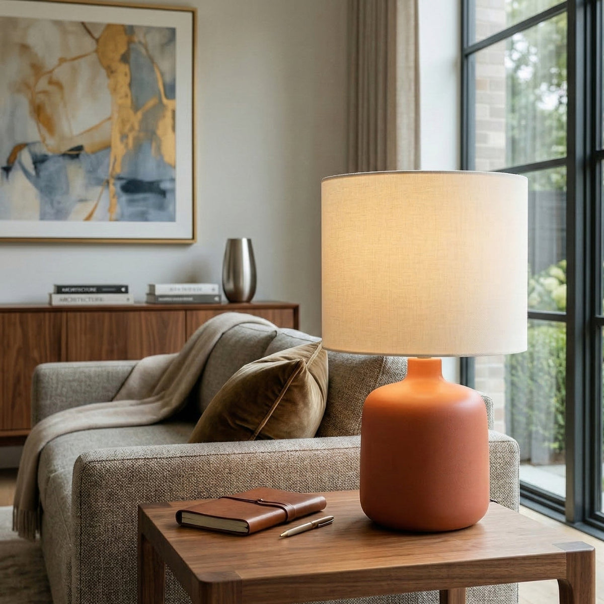 Modern European furniture - White Jute Ceramic Table Lamp - www.oroa.com