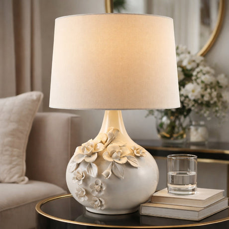  Modern European furniture - Glazed Cream Ceramic Table Lamp - www.oroa.com