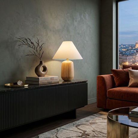 Modern European furniture - Beige Wood Veneer Table Lamp - www.oroa.com