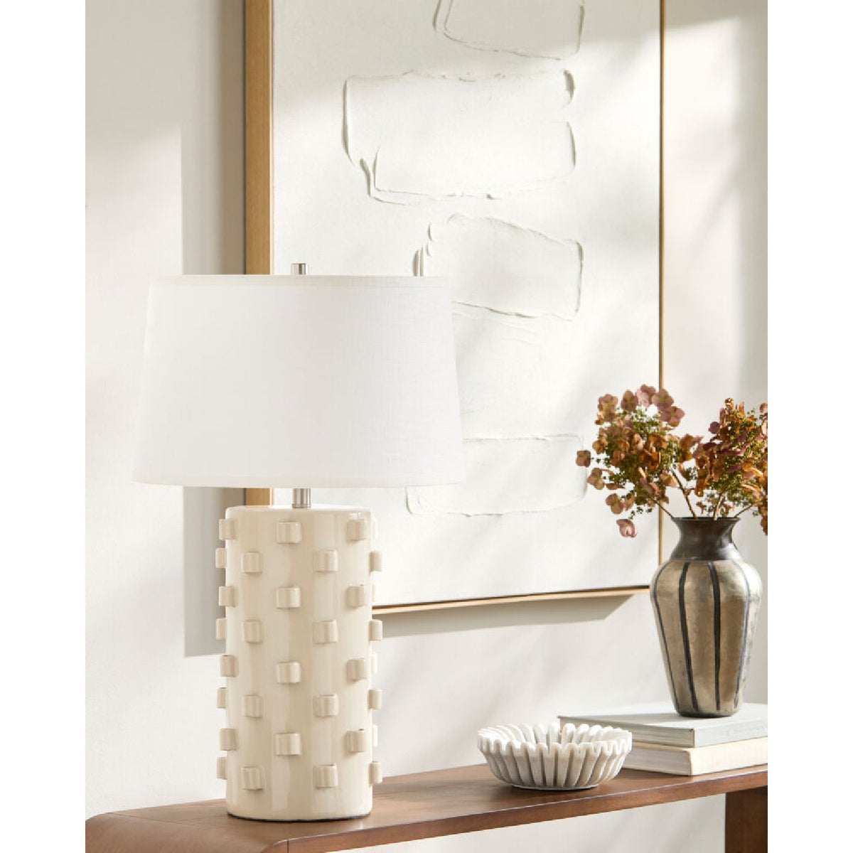 Modern European furniture - Cream Ceramic Embellished Table Lamp - www.oroa.com