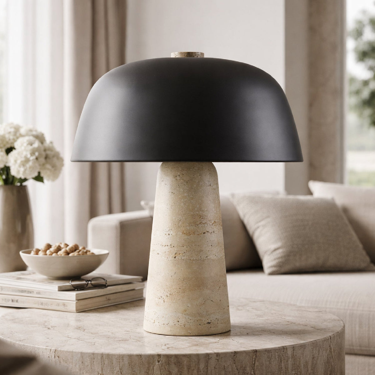 Modern European furniture - Metal Shade Travertine Table Lamp L - www.oroa.com