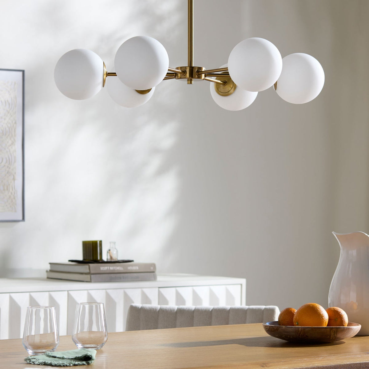 Modern European furniture - White Glass Orb 6-Light Chandelier - www.oroa.com