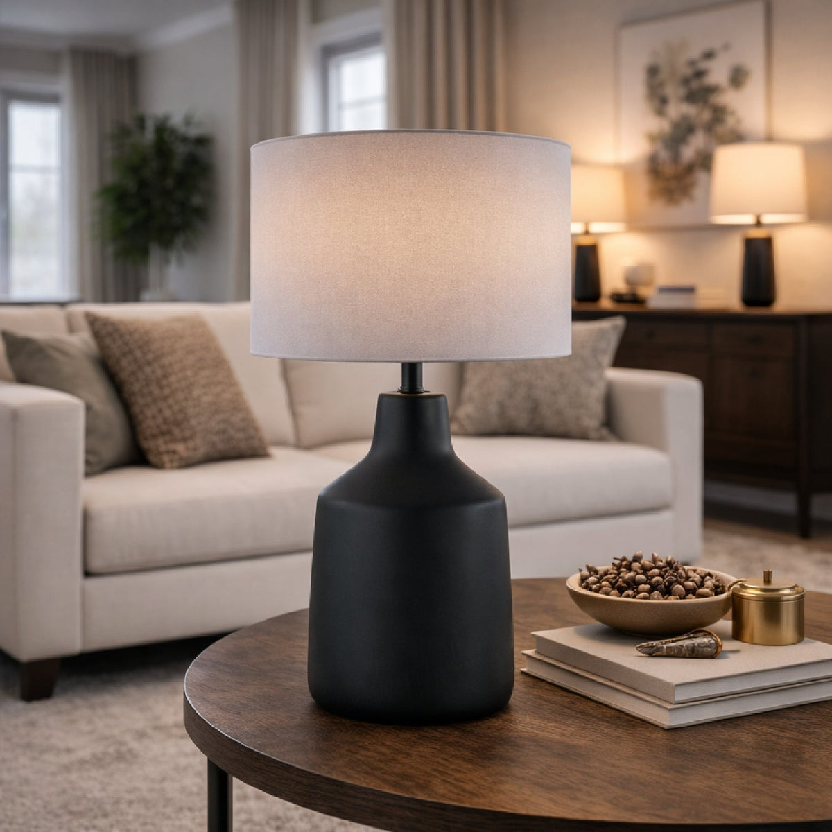 Modern European furniture - Concrete Base Linen Table Lamp - www.oroa.com