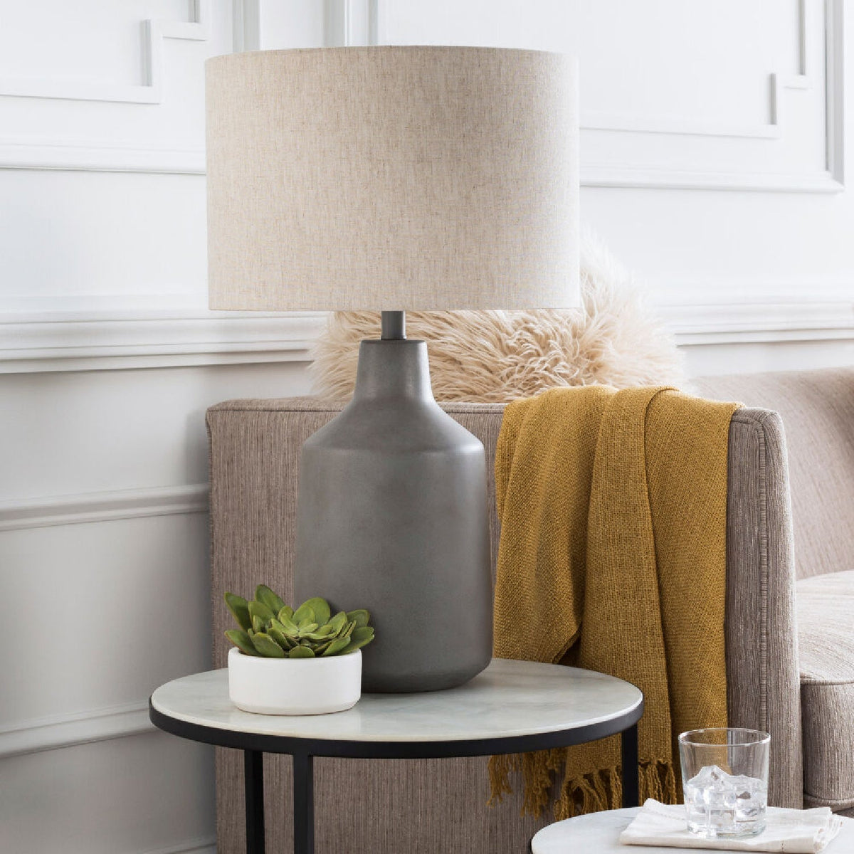 Modern European furniture - Concrete Base Linen Table Lamp - www.oroa.com