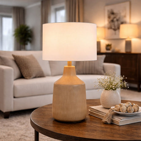 Modern European furniture - Concrete Base Linen Table Lamp - www.oroa.com