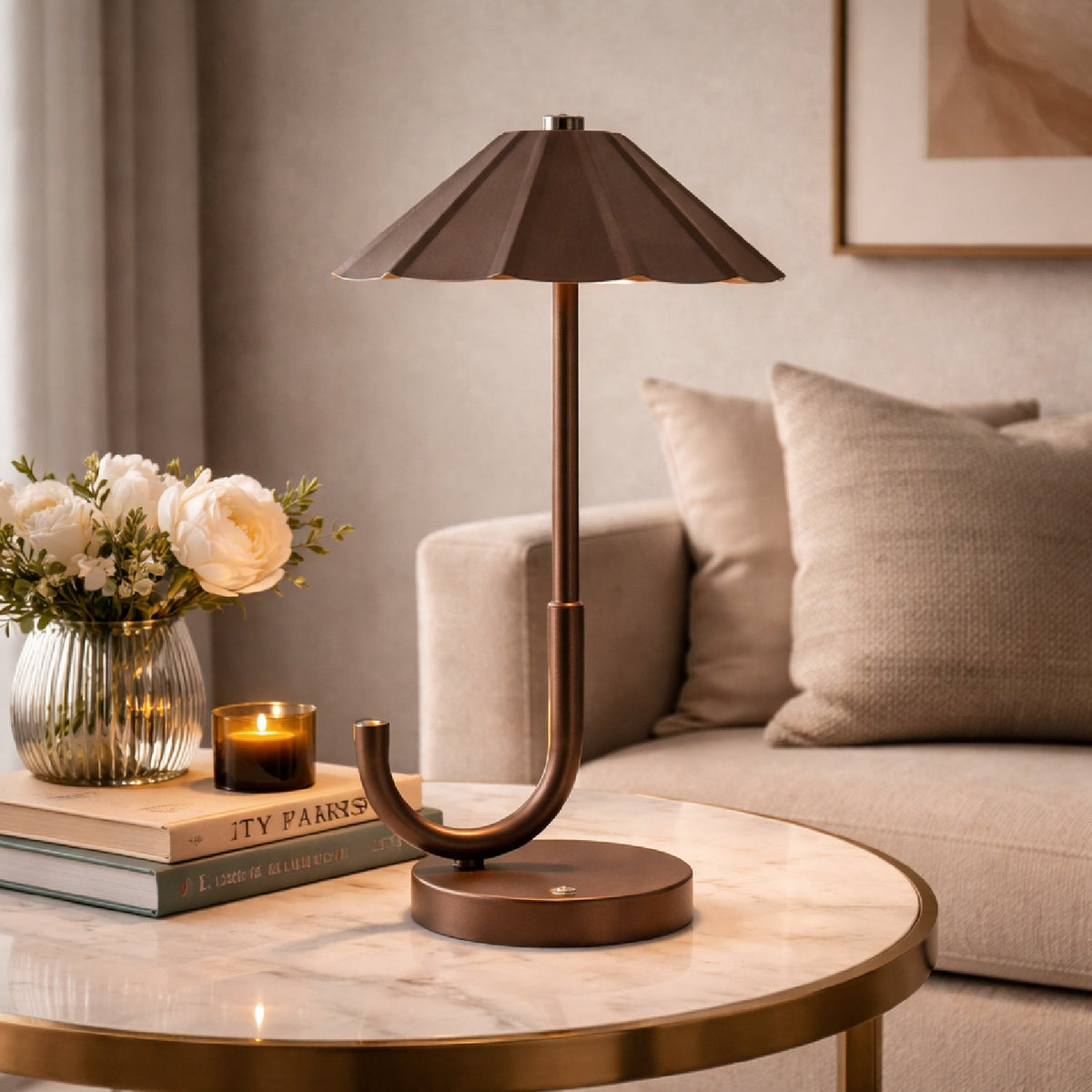 Modern European furniture - Brown Umbrella-Inspired Table Lamp - www.oroa.com