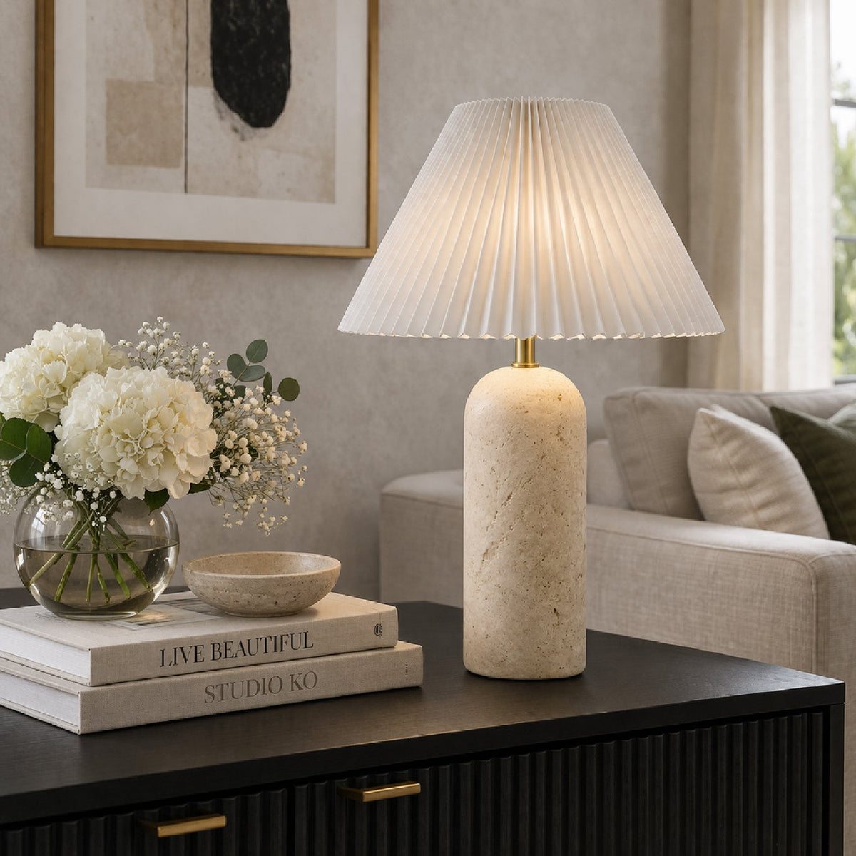 Modern European furniture - Empire Shade Travertine Table Lamp - www.oroa.com