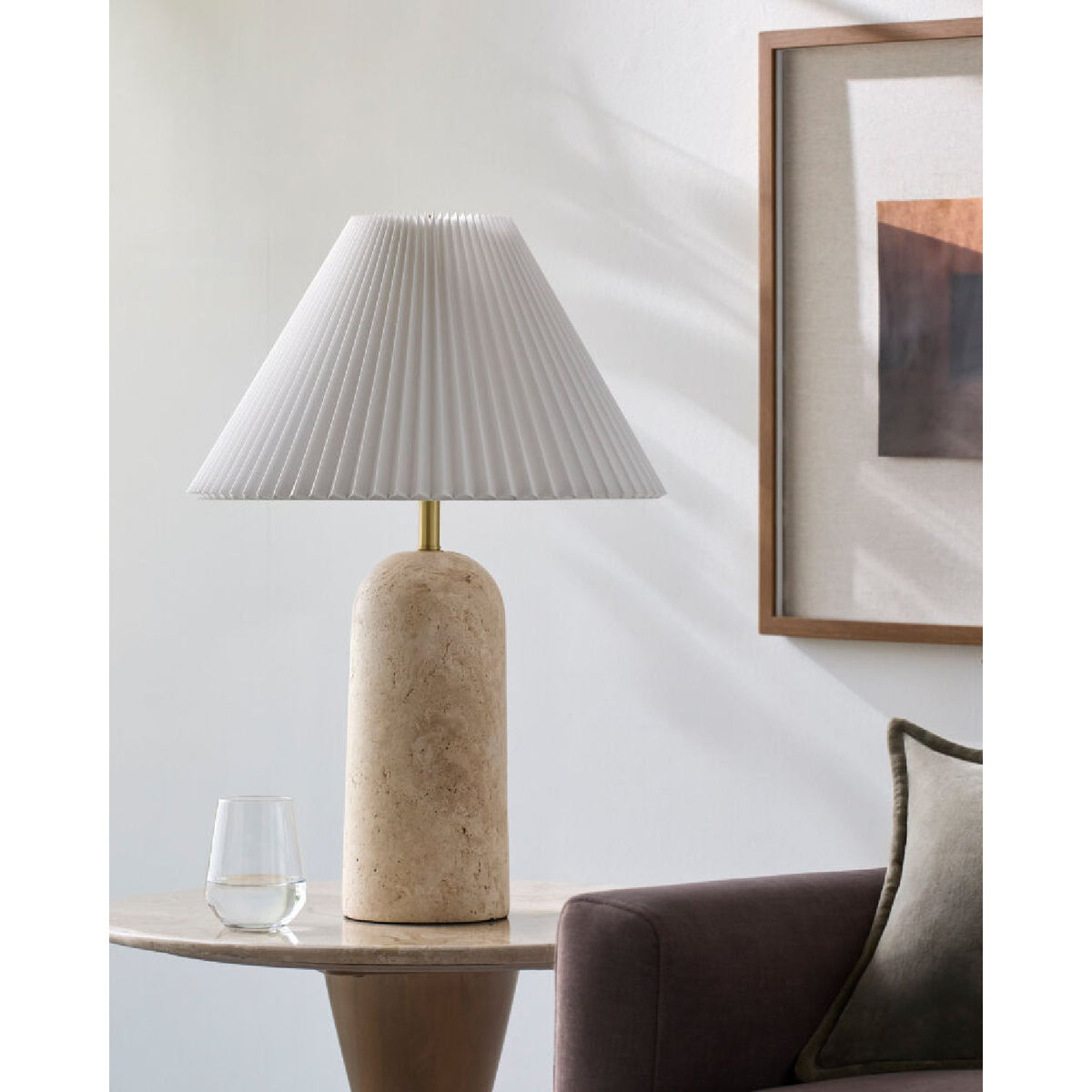 Modern European furniture - Empire Shade Travertine Table Lamp - www.oroa.com