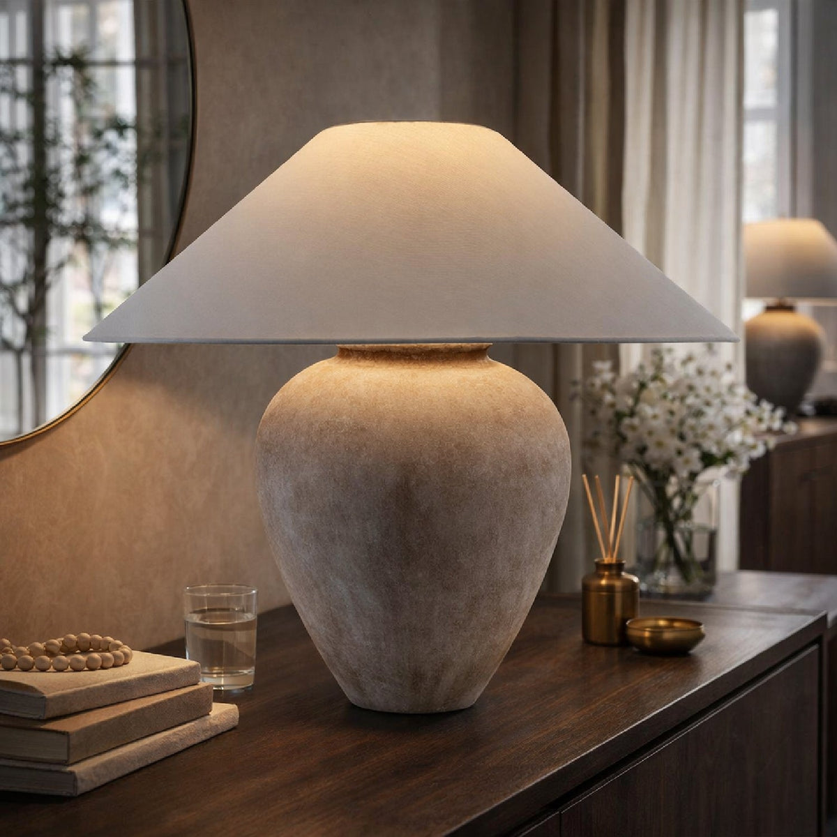 Modern European furniture - Glazed Brown Ceramic Table Lamp - www.oroa.com