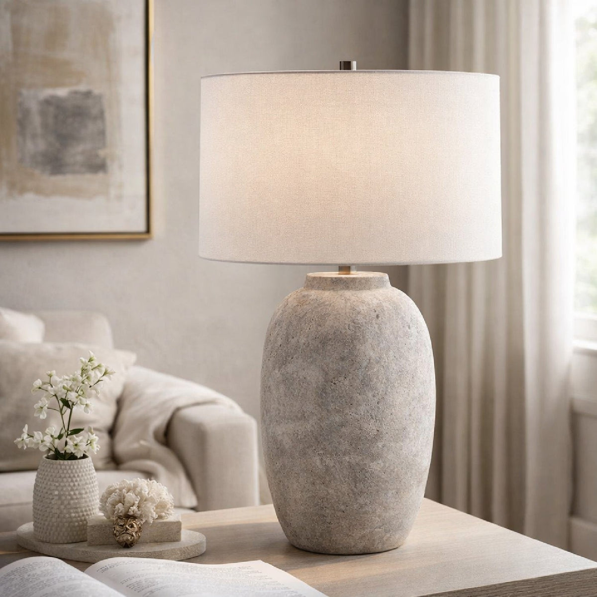 Modern European furniture - Linen Painted Cement Table Lamp - www.oroa.com