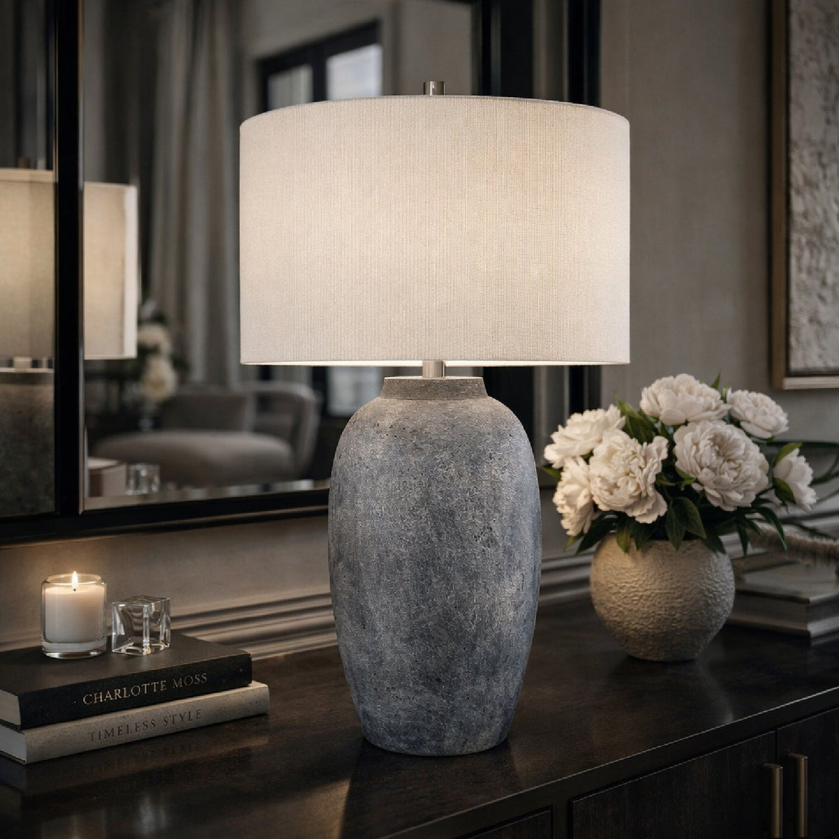 Modern European furniture - Linen Painted Cement Table Lamp - www.oroa.com