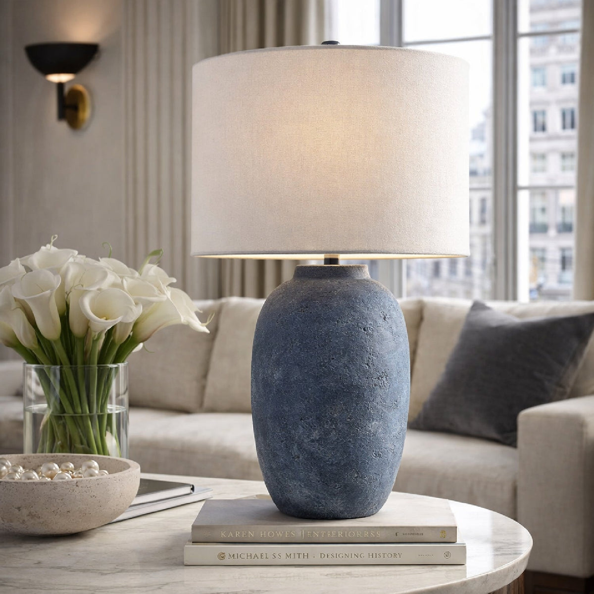 Modern European furniture - Linen Painted Cement Table Lamp - www.oroa.com