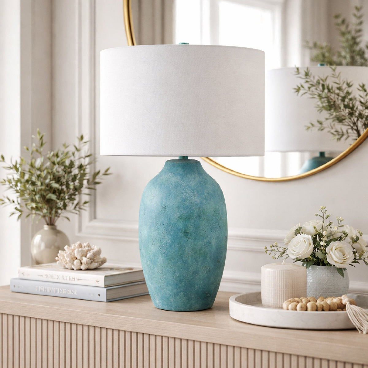 Modern European furniture - Linen Painted Cement Table Lamp - www.oroa.com