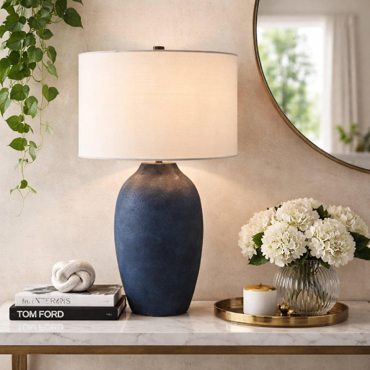 Modern European furniture - Linen Painted Cement Table Lamp - www.oroa.com