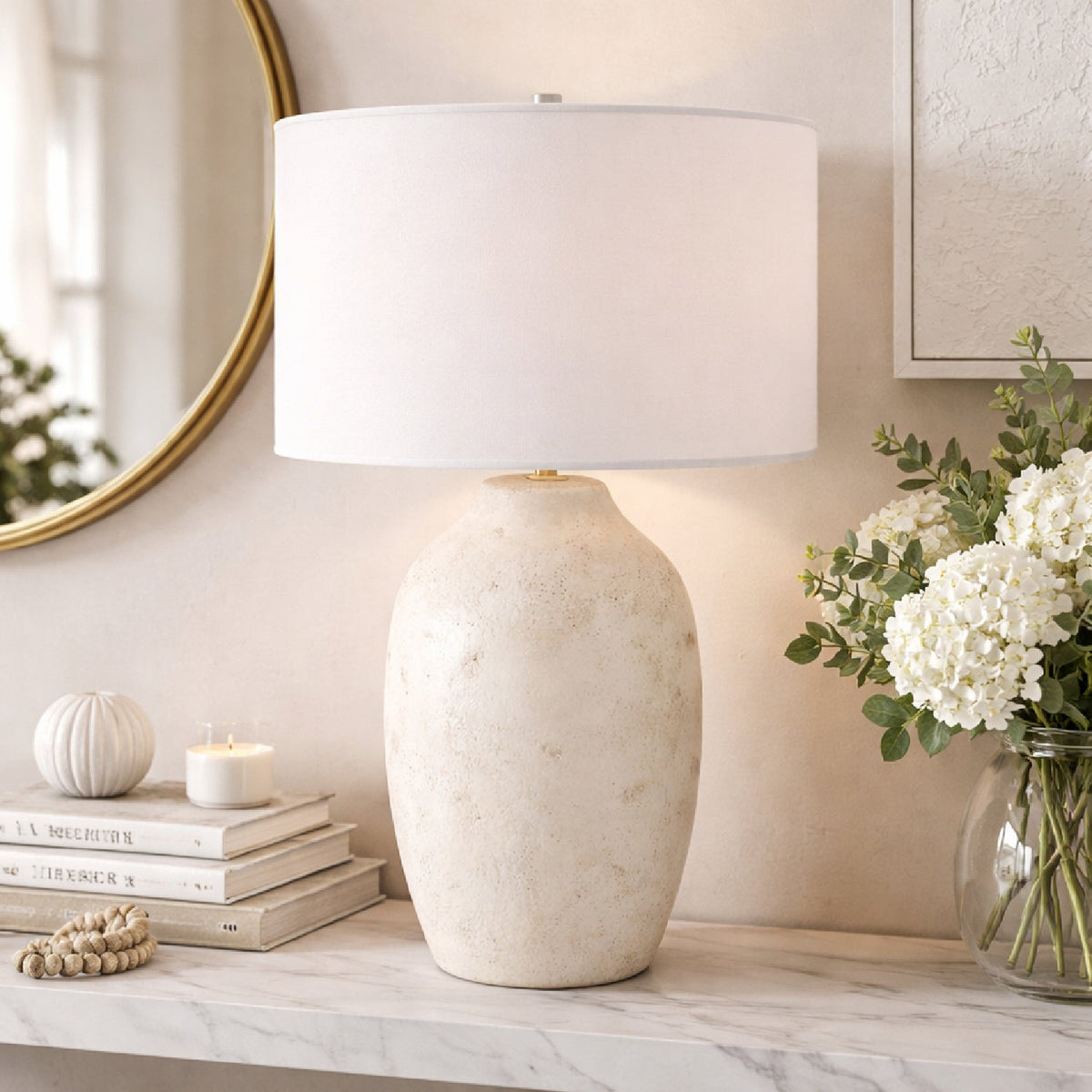 Modern European furniture - Linen Painted Cement Table Lamp - www.oroa.com