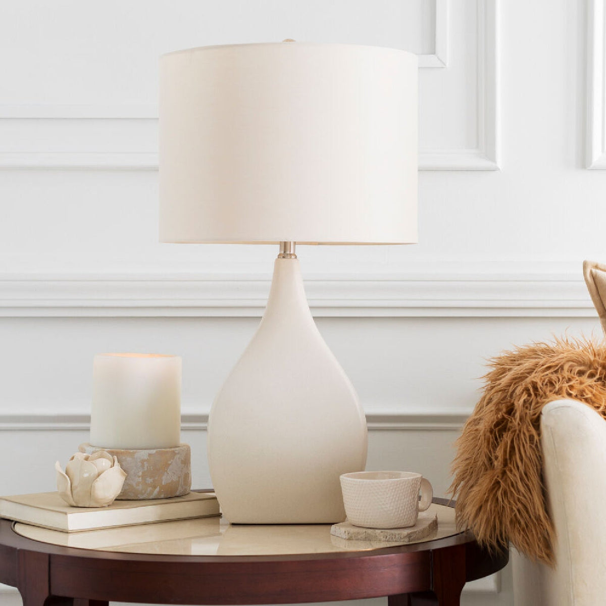 Modern European furniture - Cream Ceramic Table Lamp - www.oroa.com