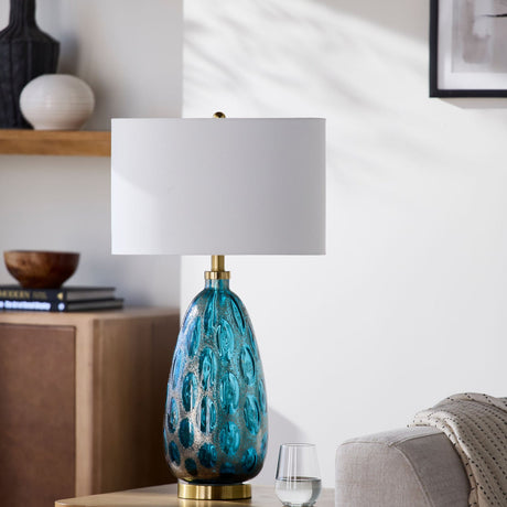 Modern European furniture - Hand-painted Blue Glass Table Lamp - www.oroa.com