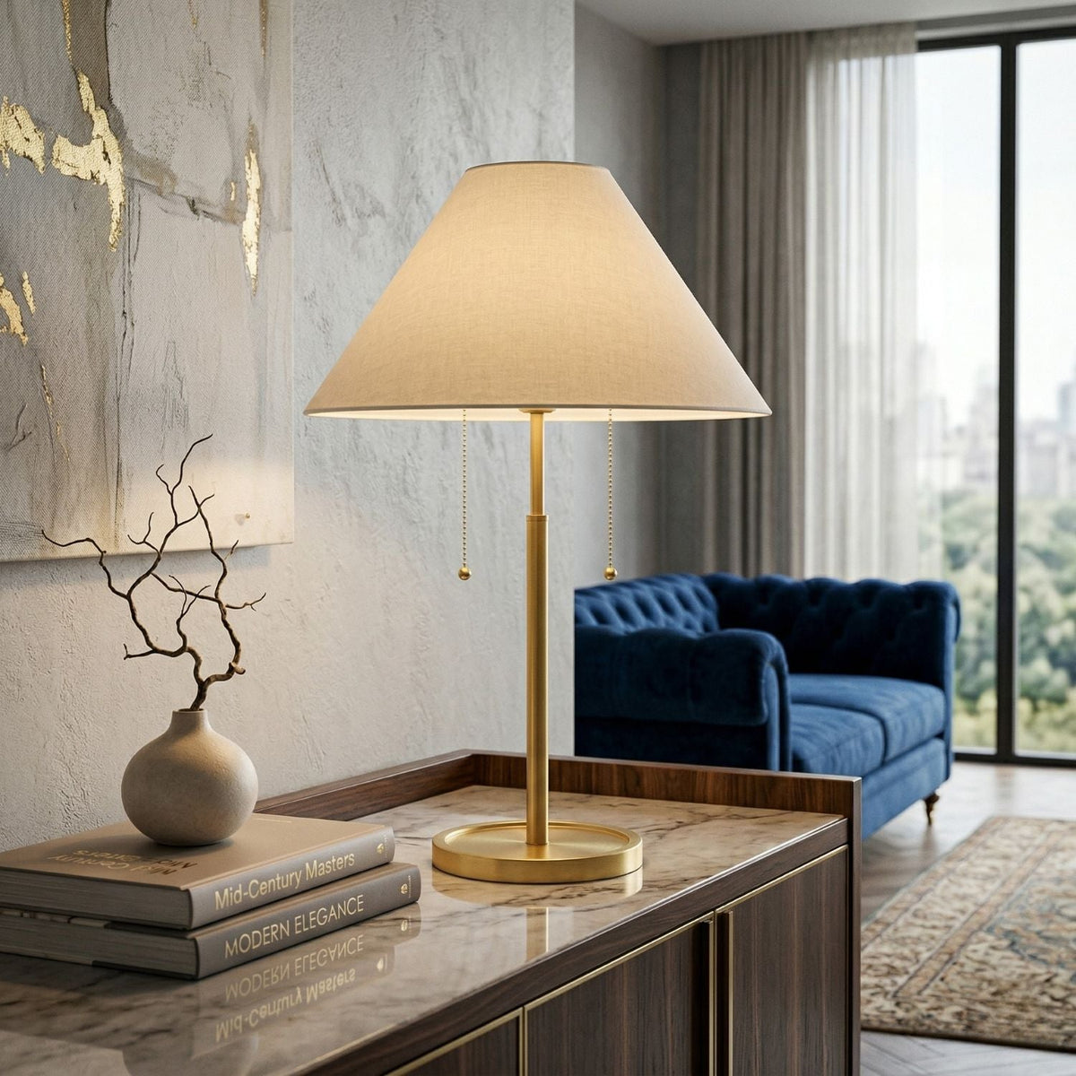 Modern European furniture - White Linen Gold Table Lamp - www.oroa.com