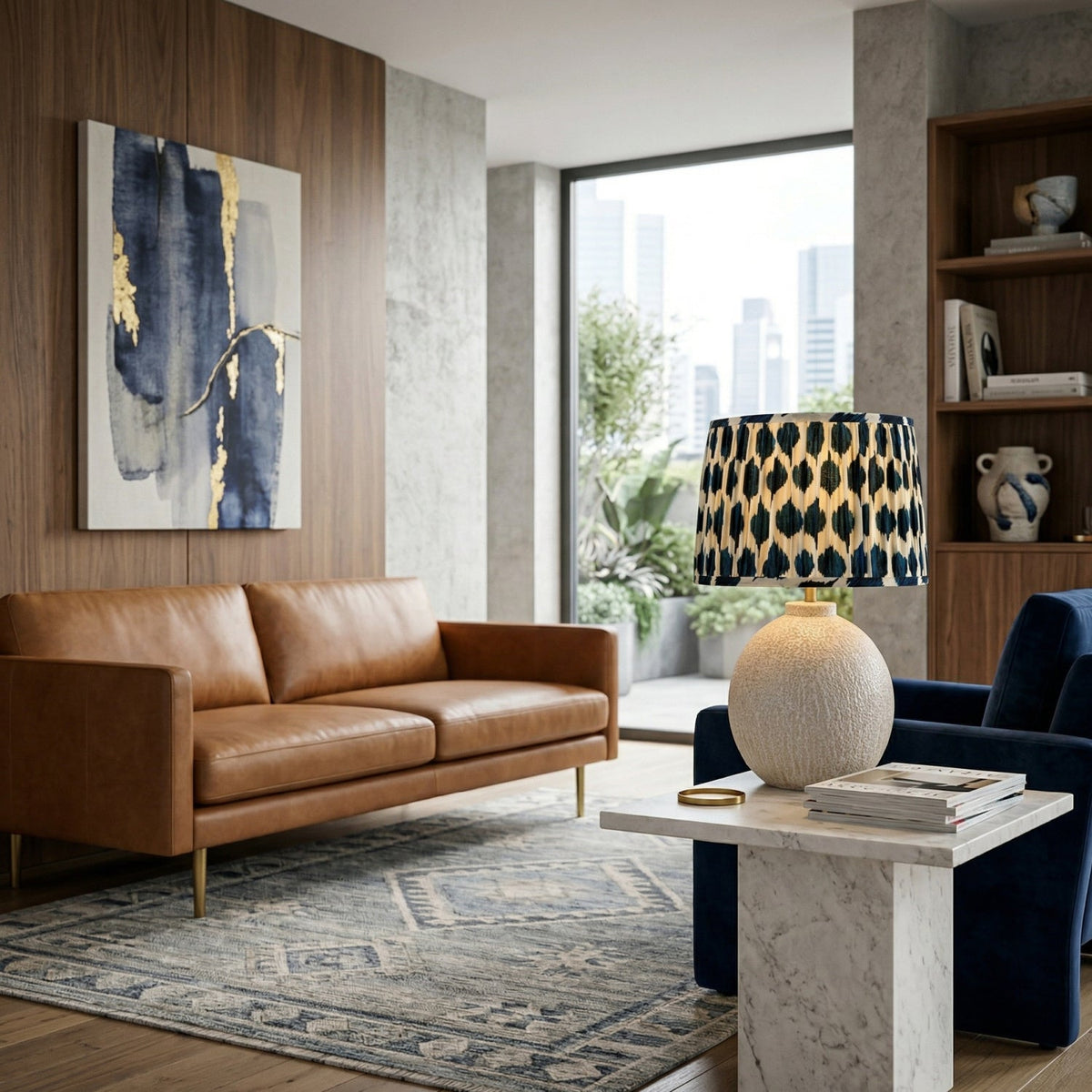 Modern European furniture - Blue Patterned Fabric Table Lamp - www.oroa.com