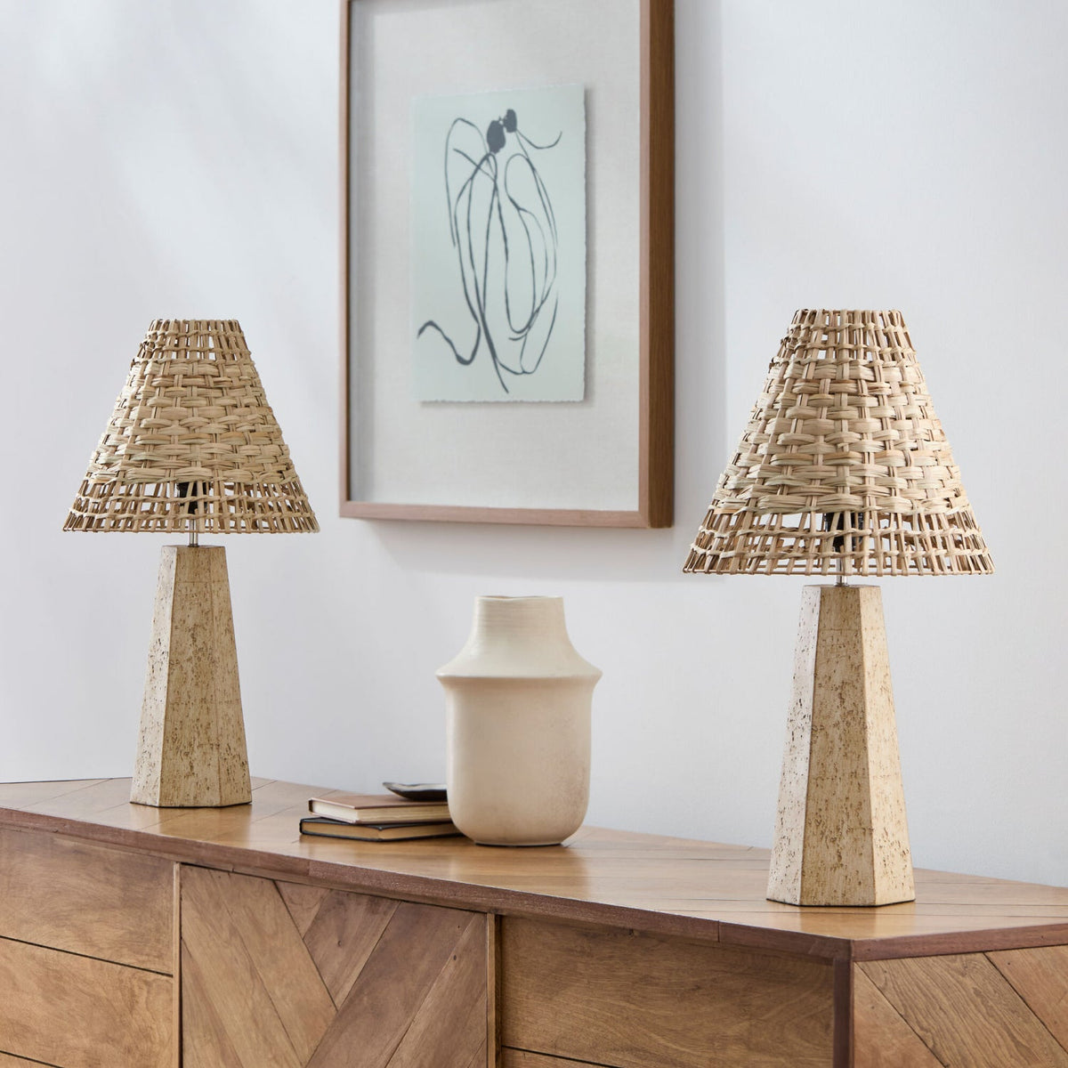 Modern European furniture - Braided Rattan Travertine Table Lamp - www.oroa.com