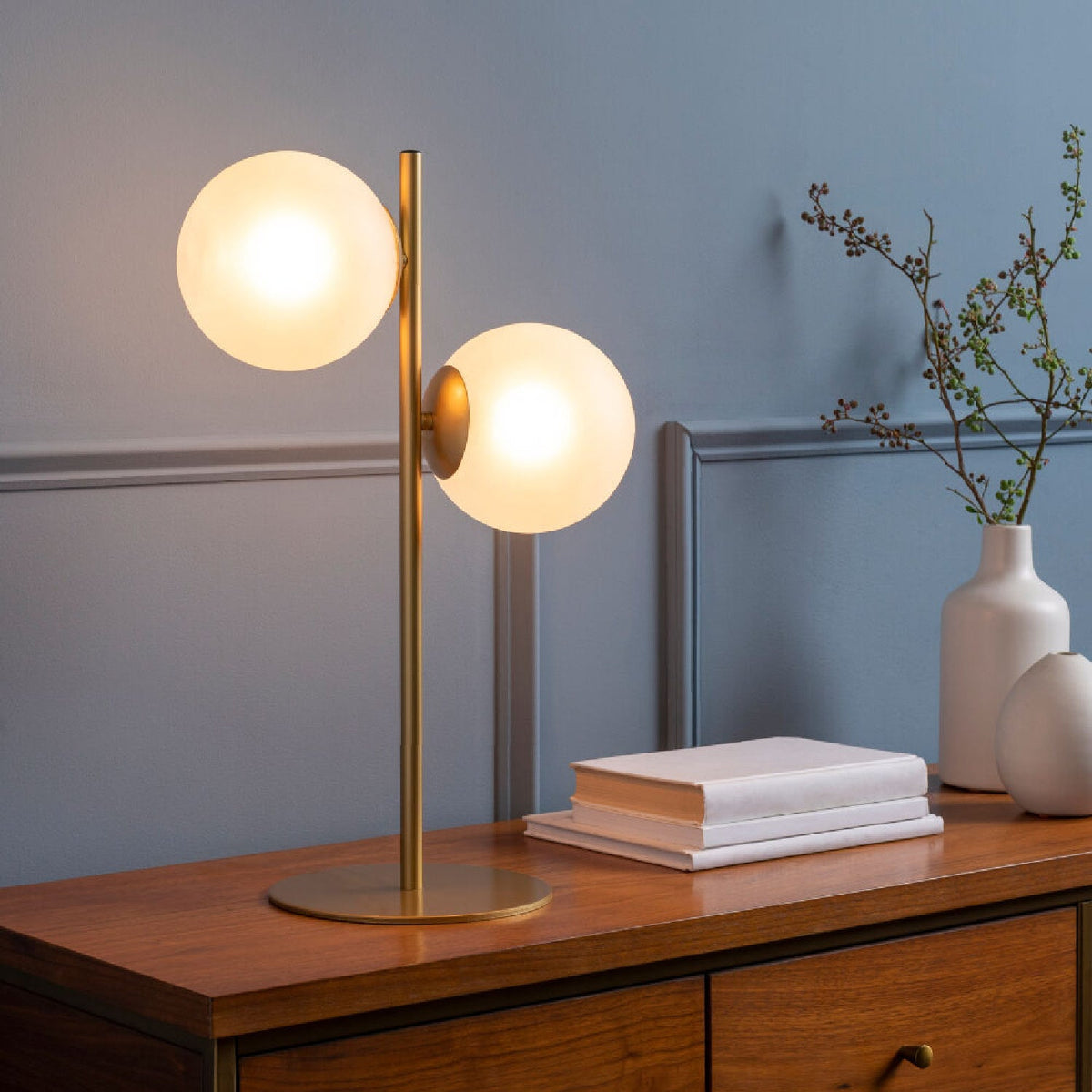 Modern European furniture - Dual White Glass Table Lamp - www.oroa.com