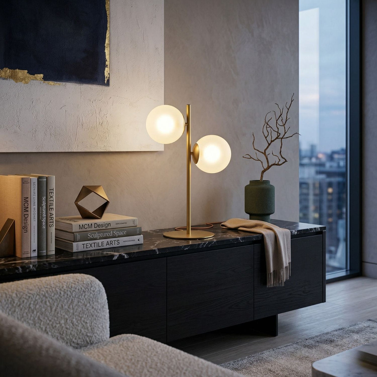 Modern European furniture - Dual White Glass Table Lamp - www.oroa.com