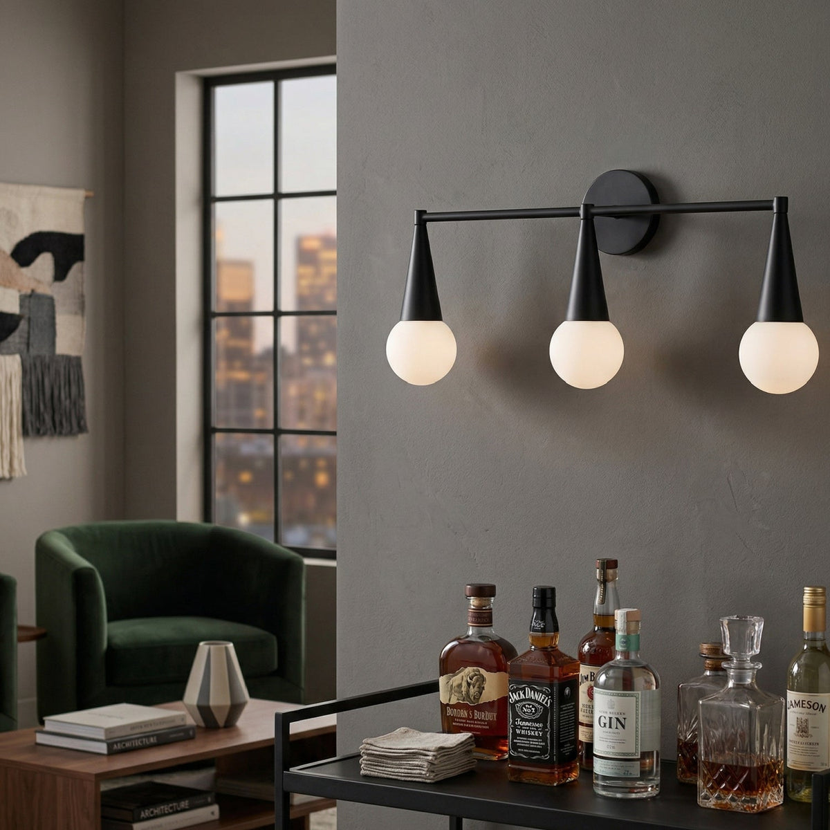 Modern European furniture - Conical Black 3-Light Wall Lamp - www.oroa.com