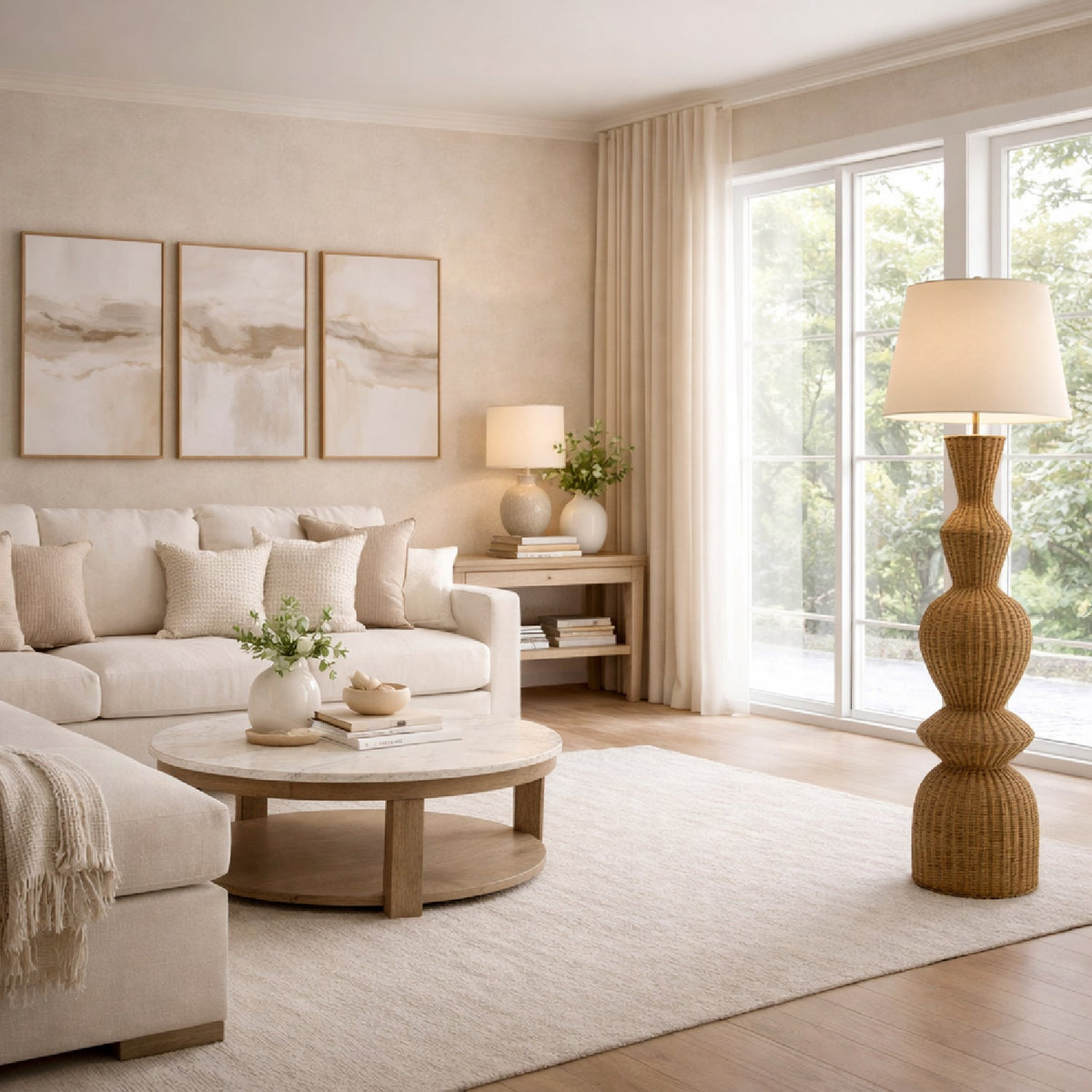 Modern European furniture - Geometrical Rattan Layer Floor Lamp - www.oroa.com
