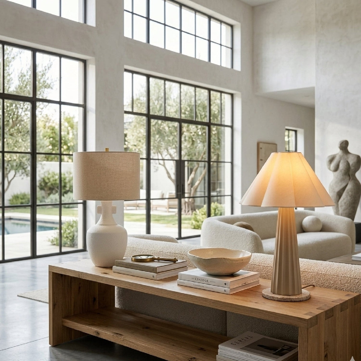 Modern European furniture - Scalloped White Cotton Table Lamp - www.oroa.com