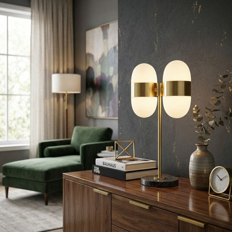 Modern European furniture - Dual White Glass Table Lamp - www.oroa.com