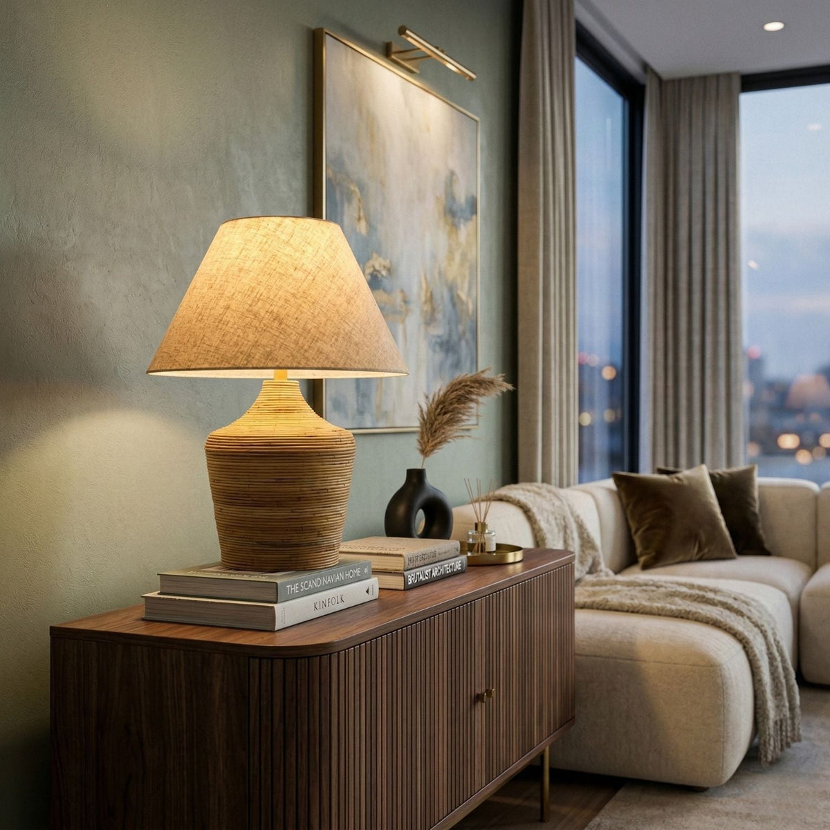 Modern European furniture - Natural Rattan Cane Table Lamp - www.oroa.com
