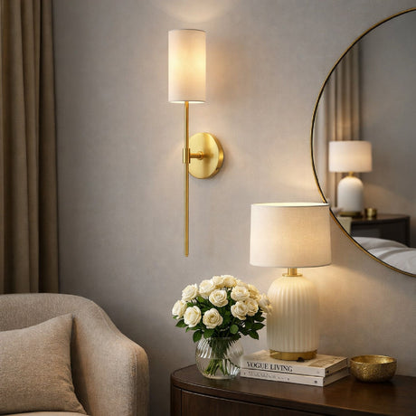 Modern European furniture - Cylindrical White Linen Wall Lamp - www.oroa.com