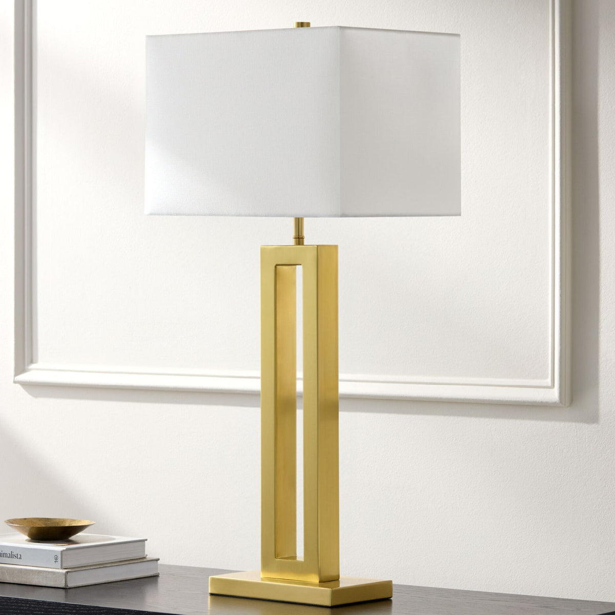 Modern European furniture - White Linen Gold Table Lamp - www.oroa.com