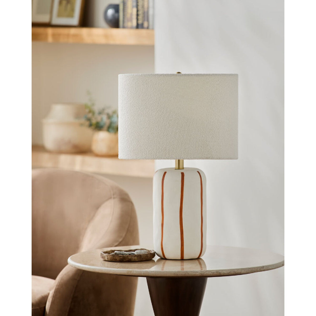 Modern European furniture - Lined Ceramic Linen Table Lamp - www.oroa.com