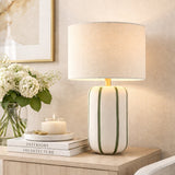 Modern European furniture - Lined Ceramic Linen Table Lamp - www.oroa.com