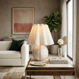Modern European furniture - Lined Round Ceramic Table Lamp - www.oroa.com
