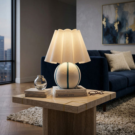 Modern European furniture - Lined Round Ceramic Table Lamp - www.oroa.com