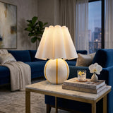 Modern European furniture - Lined Round Ceramic Table Lamp - www.oroa.com