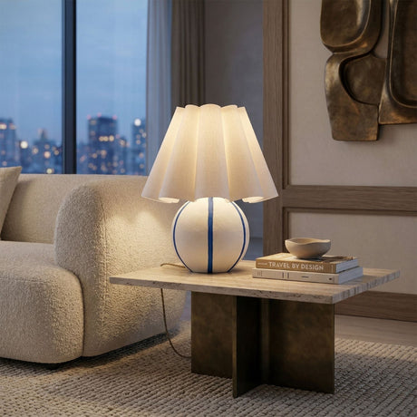Modern European furniture - Lined Round Ceramic Table Lamp - www.oroa.com