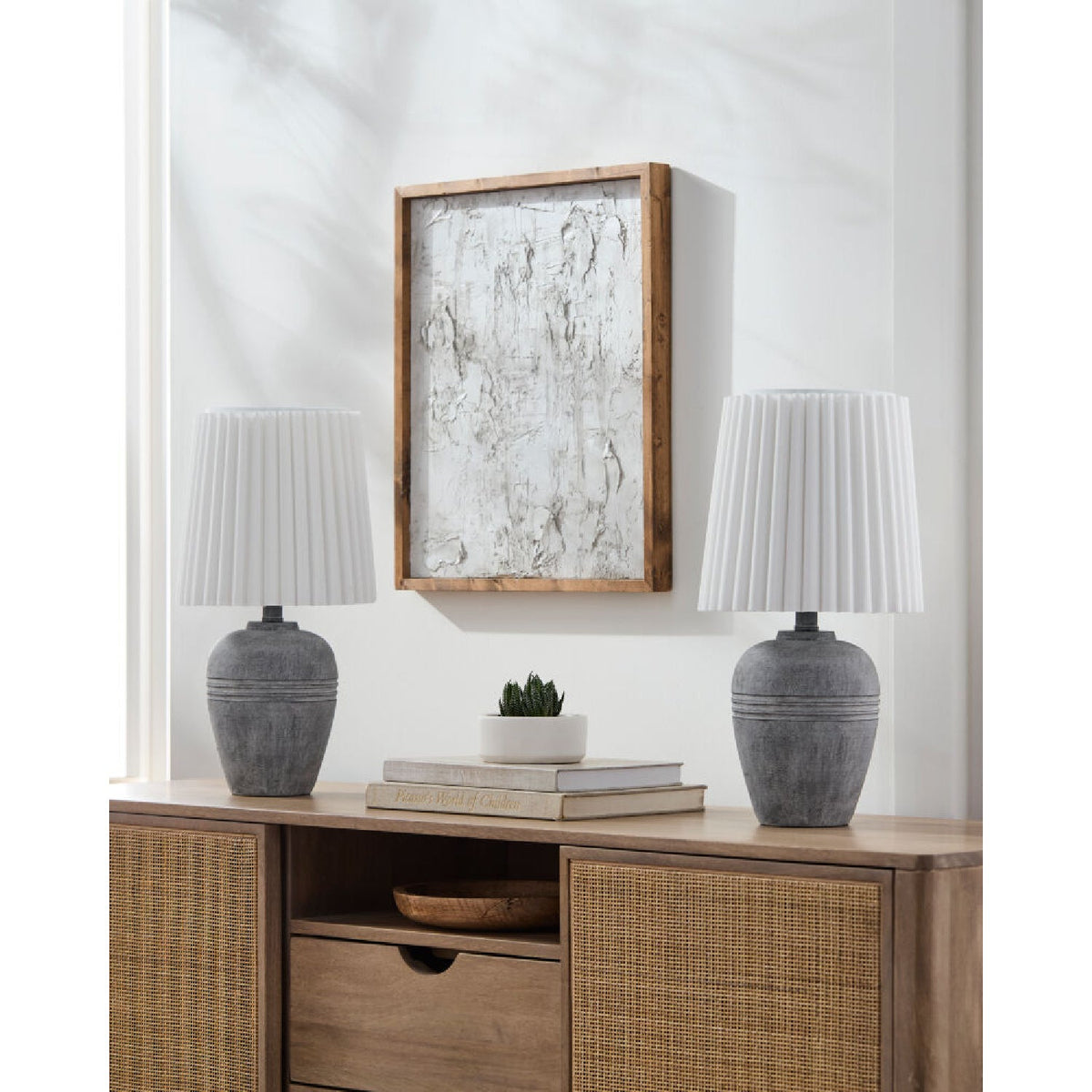 Modern European furniture - Fluted Linen Table Lamp Set (2) - www.oroa.com