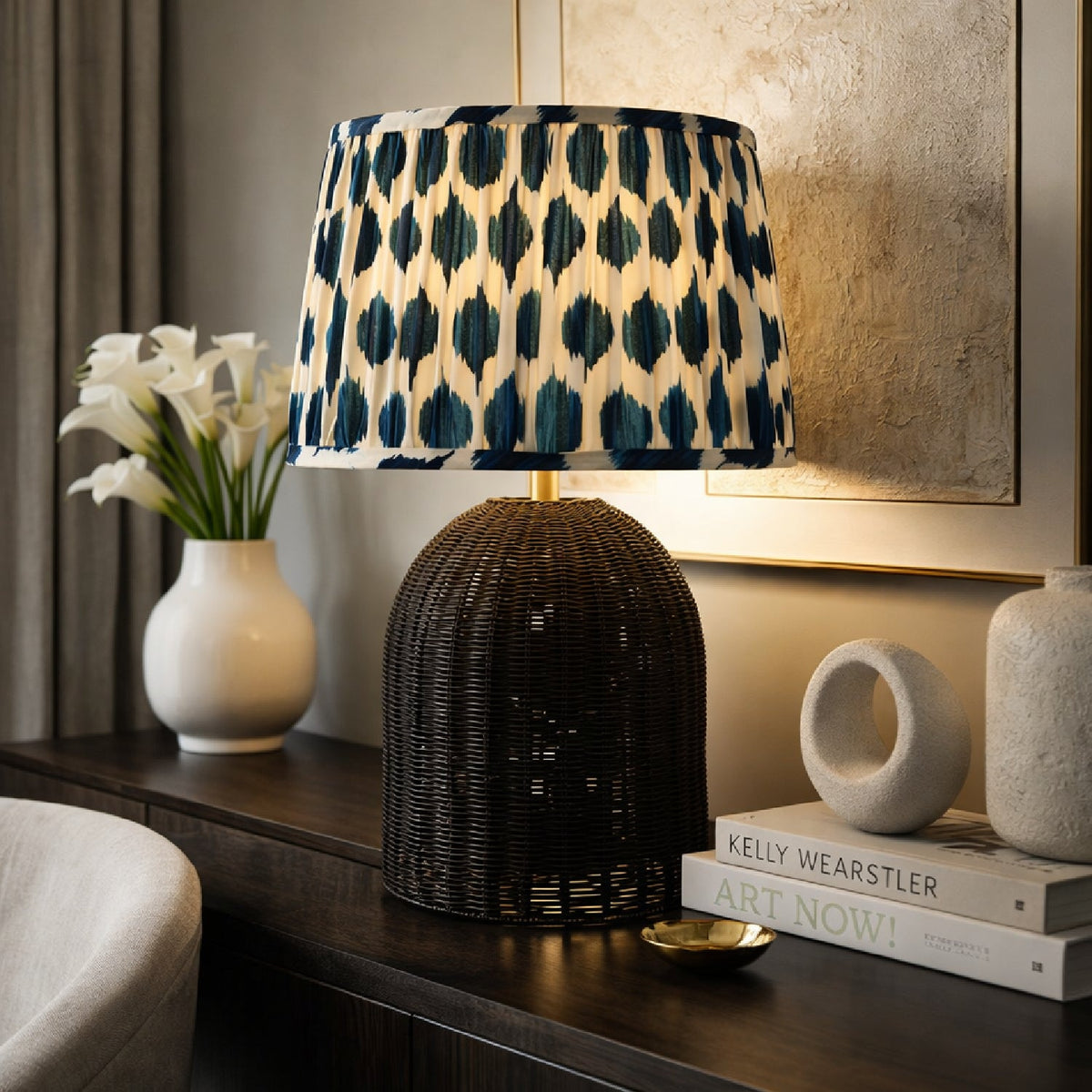 Modern European furniture - Blue Patterned Fabric Table Lamp - www.oroa.com