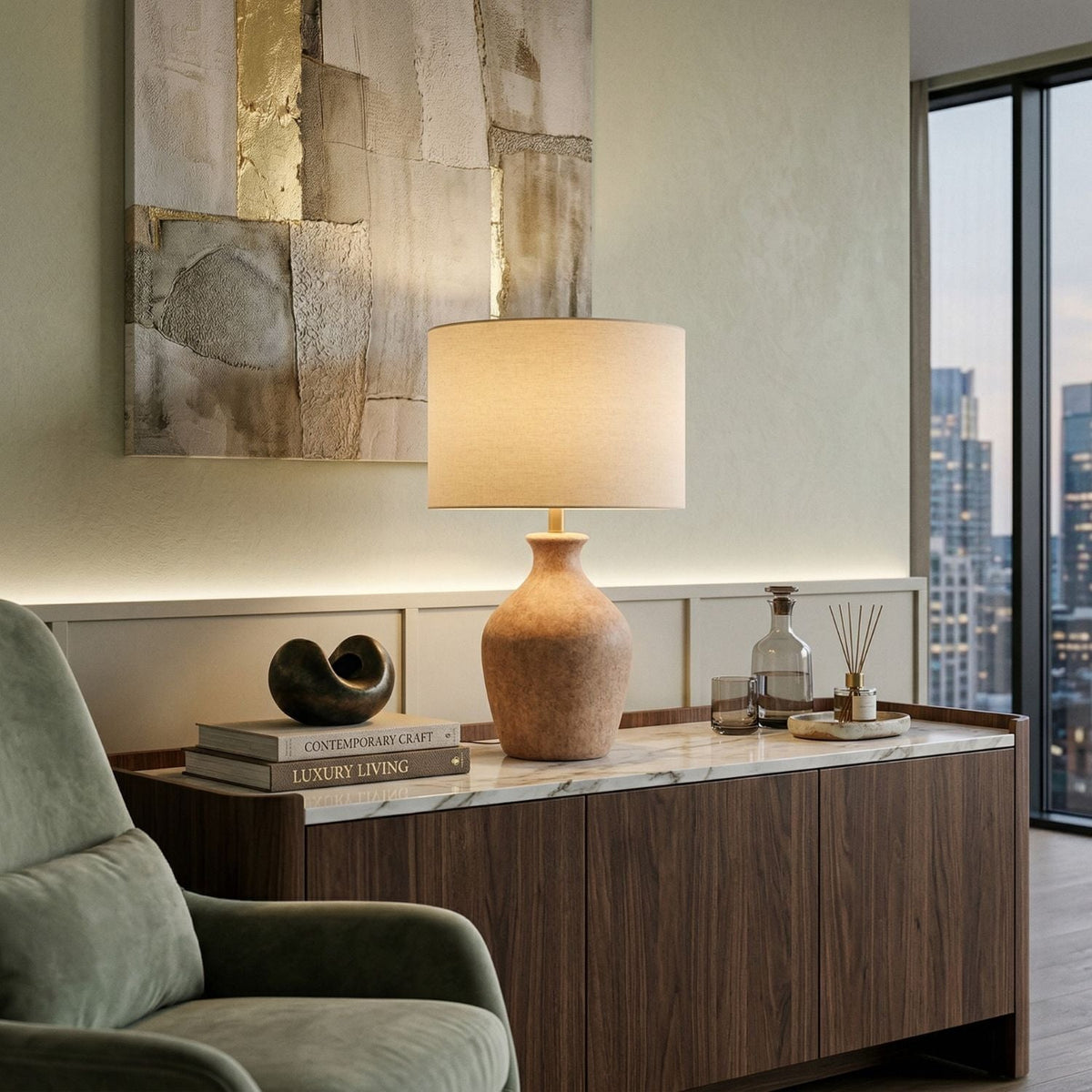 Modern European furniture - Linen Drum Shade Table Lamp - www.oroa.com